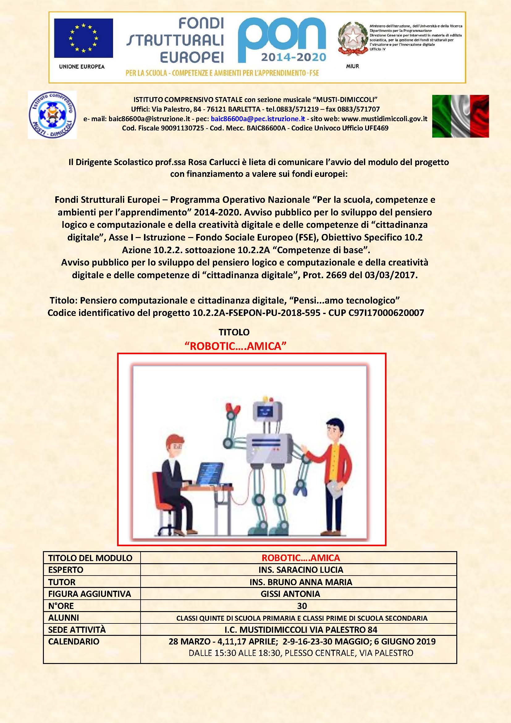 locandina PON robotic amica