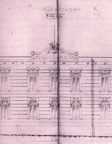 Progetto prospetto facciata centrale edificio scolastico Musti Barletta